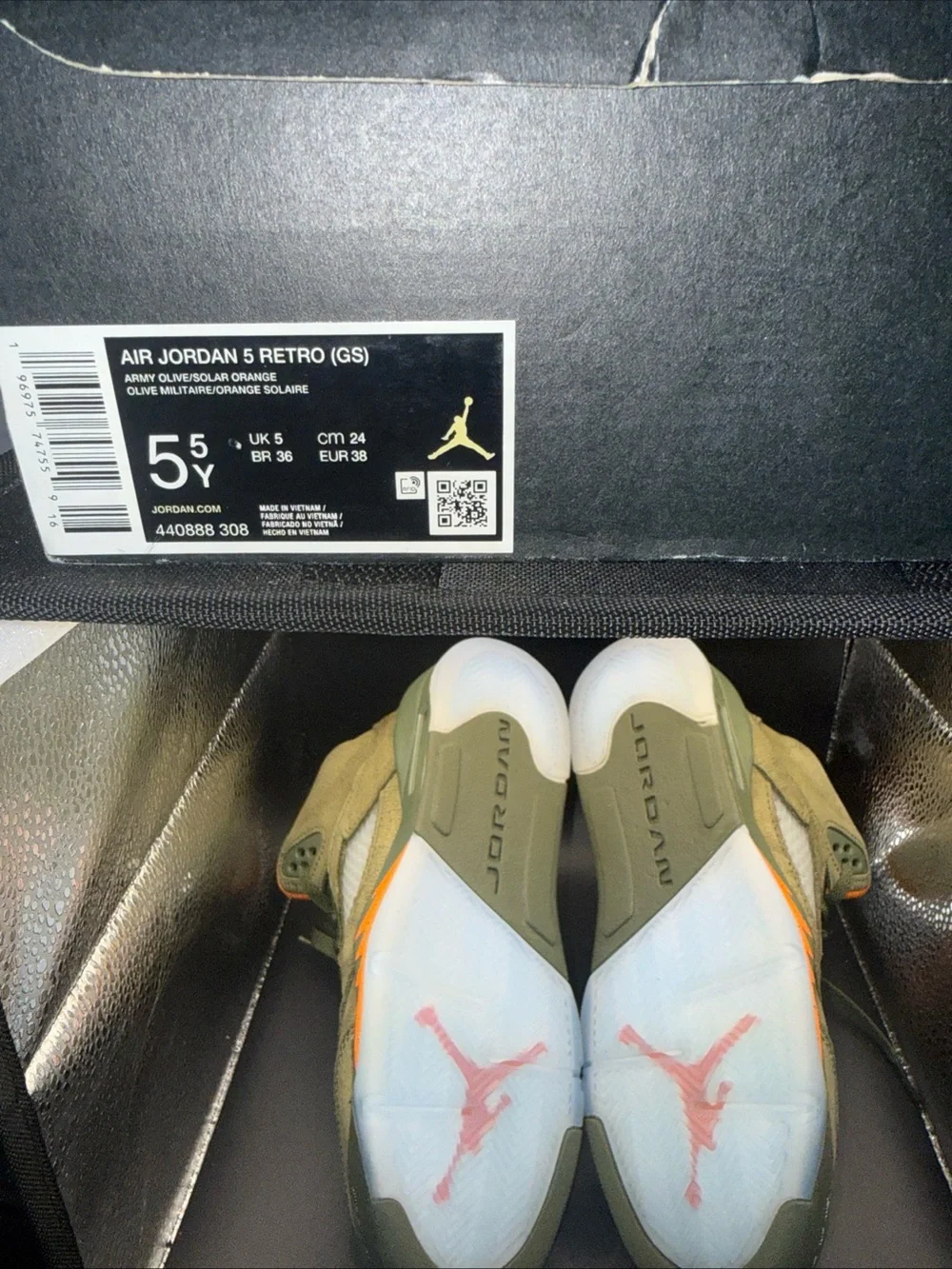 Size 5.5 (GS) - Jordan 5 Retro Mid Olive 2024, 440888-308, Clean, W/Box, Great